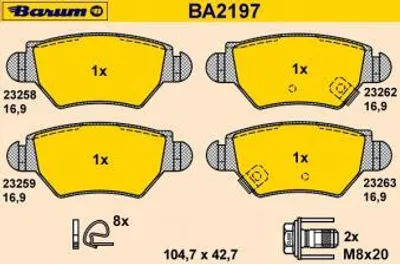 Produktbild von BARUM Bremsbelagsatz, Scheibenbremse  BA2197