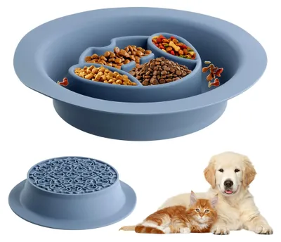 Produktbild von Antischlingnapf für Hunde und Katzen, langsames Fressen Futternapf aus Silikon für kleine und mittelgroße Rassen (Blau)