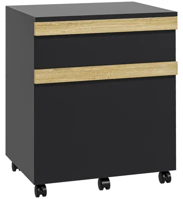 Obrázok produktu pre Kancelársky rolling kontajner – zásuvková skrinka na kolieskach – 2 zásuvky – 5 koliesok, 2 s brzdou – plast – 48 x 40 x 59,5 cm – čierna