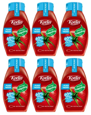 Image de Kotlin Ketchup : 60 % moins de calories. Pack de 6 bouteilles de 420g. Ketchup de tomates doux
