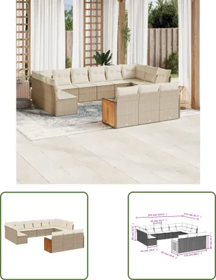 Produktbild von The Living Store 13-tlg. Garten-Sofagarnitur mit Kissen Beige Poly Rattan