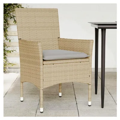 Produktbild von 2er Set Gartenstuhl aus Polyrattan mit Kissen für Terrasse und Garten - Beige und Grau