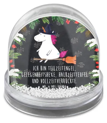 Produktbild von Mr. & Mrs. Panda Schneekugel Einhorn Hexe - Kreidetafel - Geschenk, Unicorn, dekoartikel, Frau, Teufel, Engel, Modern, Einhörner, Weihnachts, Weihnachten, schnee kugel