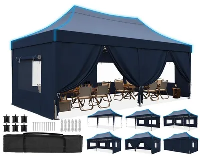 Produktbild von Faltpavillon 3x6m wasserdicht mit Seitenwänden UV-Schutz 50+ Stahlrahmen Blau