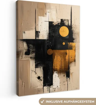 Produktbild von MuchoWow® - Leinwandbilder - Abstrakt - Schwarz - Gold - Modern, Wandbild, Wanddeko Bilder Wohnzimmer, 60x80 cm