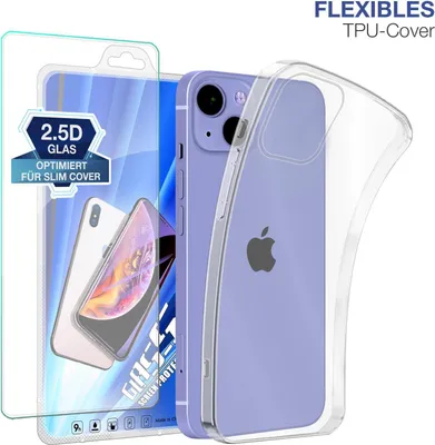Produktbild von Slim Cover für Apple iPhone 15 Plus mit 9H Displayglas Displayschutz Hülle Transparent Flexibel Elastisch Backcover Schutzhülle Handyhülle