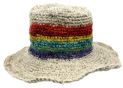 Imagen del producto de Sombrero de festival boho de cáñamo y algodón tejido a mano - Arco iris
