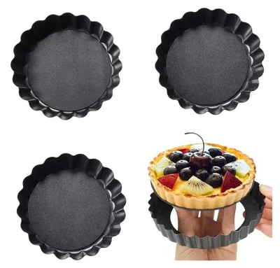 Produktbild von Quicheform 4-teilig – Ø 10,5 cm Tarteformen mit herausnehmbarem Boden – runde Backformen mit Antihaftbeschichtung – für Quiche, Tarte & Kuchen