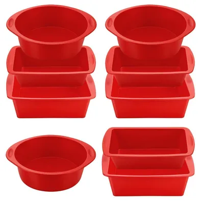 Image de Ensemble de moules en silicone, 9 pièces, rouge, antiadhésifs, compatibles avec les friteuses à air et les fours