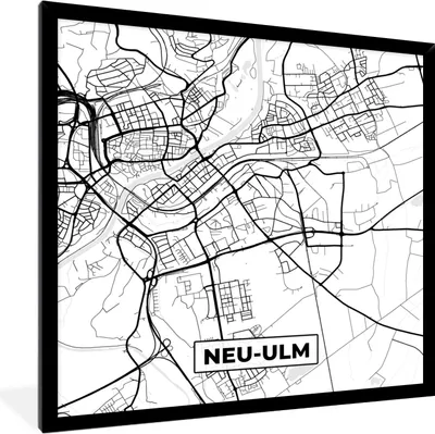 Produktbild von MuchoWow® Gerahmtes Poster Neu-Ulm - Karte - Stadtplan - Wegbeschreibung 40x40 cm - Poster mit Schwarzem Bilderrahmen Wandposter Rahmen Foto Bilder - Mit Rahmen - Wanddekoration Schlafzimmer