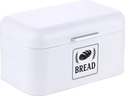 Produktbild von Relaxdays Brotkasten, Brotbox mit Deckel & Griff, HBT: 16,5x30x19 cm, Brot aufbewahren, Brotkiste Retro, Metall, weiß