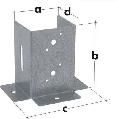 A metal bracket with dimensions labeled.