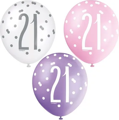 Produktbild von 6 Luftballons rosa & silber Zahl 21
