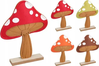 Produktbild von Pilzdekoration aus Filz auf Holzsockel 32 cm Herbstfarben