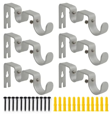 Gardinenstangenhalter Doppel, 6 Stück, Silber, 2,5/1,6 cm