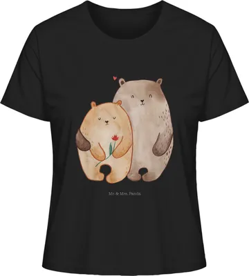 Produktbild von Mr. & Mrs. Panda Oberteil Damen Bären Liebe Größe L - Schwarz - Geschenk, Baumwoll T-Shirt, Rundhals, Freundin, Kurzarmshirt, Shirt, Basic, Kuscheln, Bär, Hochzeitstag