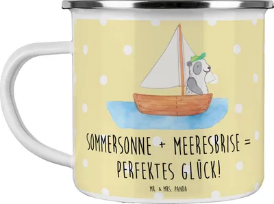 Produktbild von Mr. & Mrs. Panda Haferl Sommer Meer Glück - Gelb Pastell - Geschenk, Pott, Winter, Designs, Herbst, Campingbecher, Kaffeepott, Teetasse, Küste, Küstenurlaub, Urlaub Am
