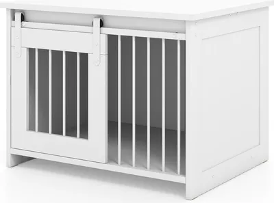 Immagine prodotto di COSTWAY gabbia per cani, box per cani per casa, cuccia per cani con porta scorrevole, tavolino per cani di piccola e media taglia 80x60x60cm Bianco