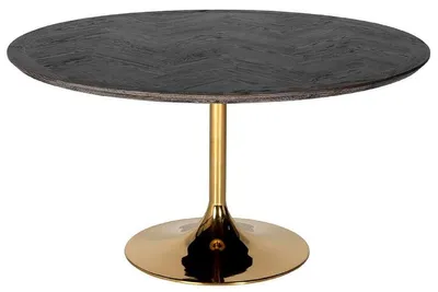 Produktbild von Casa Padrino Luxus Esstisch Schwarz / Gold Ø 140 x H. 75 cm - Runder Esszimmertisch mit Eichenfurnier Tischplatte und Edelstahl Tischbein - Luxus Esszimmer Möbel