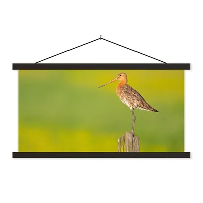 Produktbild von MuchoWow® Textilposter Vogel - Tiere - Uferschnepfe - Pfahl - Grün 90x45 cm mit schwarzem Rahmen - Klemmleisten