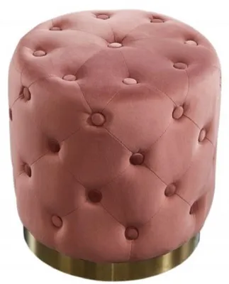 Produktbild von Casa Padrino Chesterfield Samt Hocker Altrosa / Gold Ø 36 x H. 40 cm - Runder Sitzhocker - Chesterfield Möbel