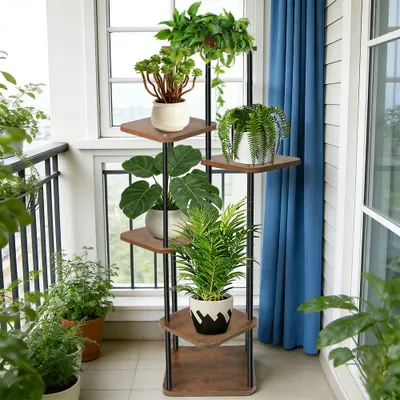 Produktbild von Blumenständer Hoch aus Metall und Holz,Pflanzenständer mit 6 Ebenen,Pflanzenregal für Innenbereich,Blumentreppe Blumenregal für Wohnzimmer/Balkon