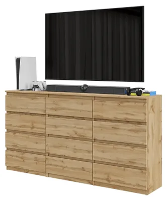 Produktbild von Kommodenset Wotan Eiche mit 12 Schubladen (8+4) – Großes Sideboard Set für Schlafzimmer & Wohnzimmer – GABRIEL