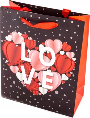 Produktbild von Geschenktüte Valentinstag 26x32cm - Große Papiertüte Herz - Geschenkverpackung Romantisch
