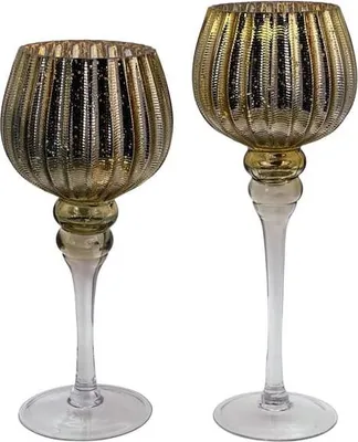 Produktbild von 2er Set Teelichthalter - Kelche - gold - ca. 13 x 30/35 cm