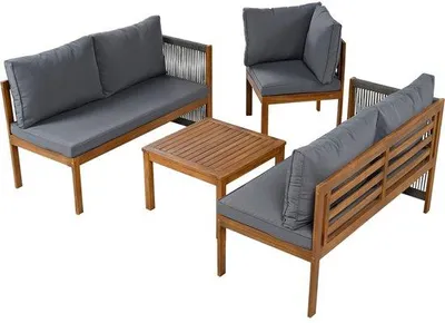 Image de Ensemble de mobilier de jardin pour 5 personnes avec banquette d'angle en osier