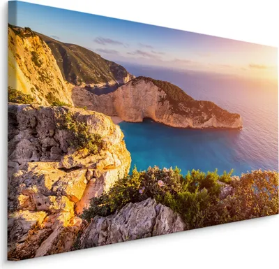 Produktbild von Fabelhafte Canvas LEINWAND BILDER 70x50 cm XXL Kunstdruck Meer Sonnenuntergang Felsen