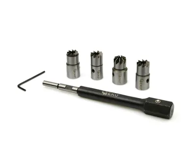 A set of diesel injector seat cleaning tools on a white background.