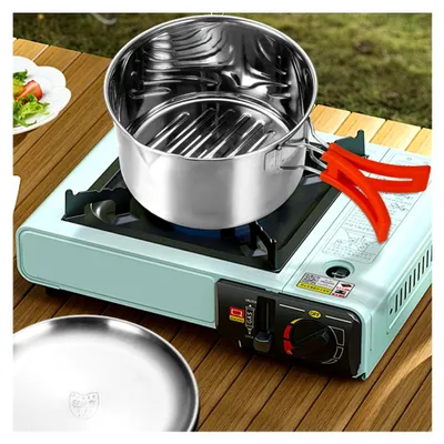 Produktbild von Camping Kochgeschirr Set - Edelstahl Ausrüstung inklusive Besteck - Set mit Tragetasche für Outdoor-Küche, Picknick, Wandern, Angeln und Backpacking