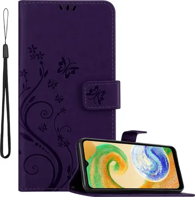 Obrázok produktu pre Kryt Cadorabo pre Samsung Galaxy A04s / A13 5G / M13 5G in FLORAL DARK PURPLE ochranný kryt v kvetinovom dizajne s magnetickým zapínaním, funkciou stojana a slotmi na karty flipové puzdro kvetinový kryt puzdro s chlopňou na mobilný telefón knižkový kryt