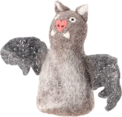 Produktbild von Filz Eierwärmer, Handgemachte Filzdekoration aus Nepal, Filztier - Fledermaus, Grau, Filz,Wolle, 14*9*6 cm, Filz Eierwärmer