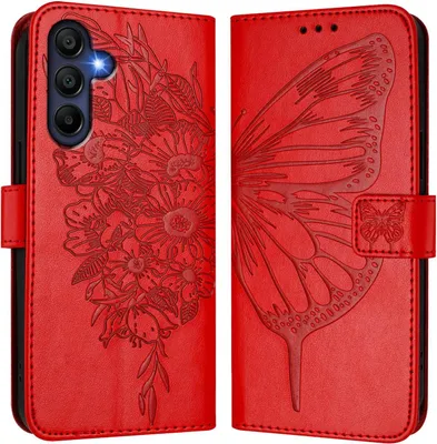 Produktbild von Mobigear Flowers  Samsung Galaxy A17 Hülle Klapphülle Geldbörse - Rot