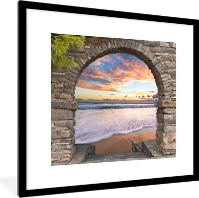 Produktbild von MuchoWow® Gerahmtes Poster Abend - Meer - Strand - Aussicht 40x40 cm - Poster mit Schwarzem Bilderrahmen Wandposter Rahmen Foto Bilder - Poster - Plakat im Rahmen