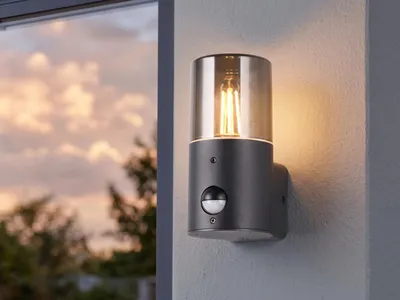 Produktbild von LED Außenwandleuchte mit Bewegungsmelder, Schwarz & Rauchfarbig, Höhe 17,5cm