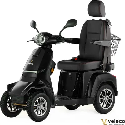 Immagine prodotto di Scooter elettrico Veleco Gravis - sedile del capitano con schienale alto - scooter a 4 ruote - completamente assemblato - illuminazione a LED (nero)