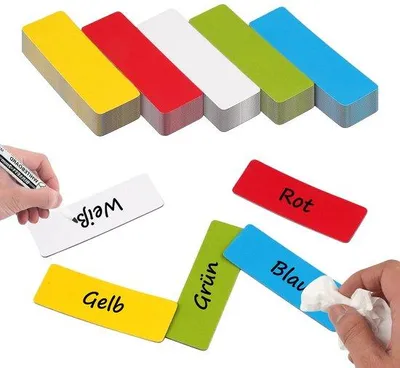 Immagine prodotto di 80 magneti scrivibili, 60x20 mm, 5 colori, per lavagne bianche e frigoriferi