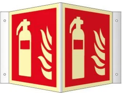 Produktbild von MOEDEL 600236374 Winkelschild Feuerlöscher ISO 7010, Kunststoff langnachleuchtend, 20 x 20 cm