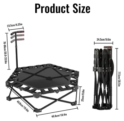 Zdjęcie produktu dla Mini trampolina fitness – składana – 106,5 cm – regulowany uchwyt – maksymalne obciążenie 150 kg – dla dorosłych i dzieci – kolor czarny