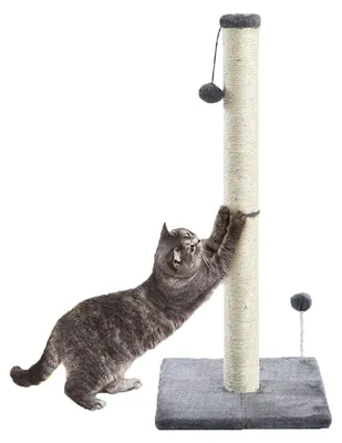 Kratzbaum für Katzen, 79 cm, Sisal-Stamm mit Hängeball, grau
