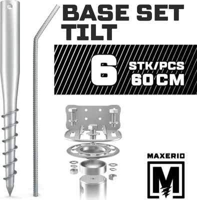 Produktbild von MAXERIO® 60 cm 6er Base-Set TILT Schraubfundamente inkl. Konsole (feuerverzinkt); Ø 60 x 2; M12