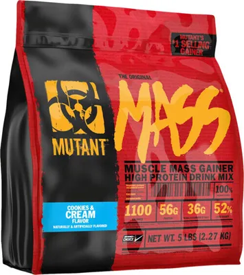 A bag of Mutant Mass weight gainer supplement.