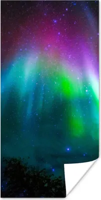 Produktbild von MuchoWow® Poster Nordlichter - Sternenhimmel - Farben 60x120 cm - Wandschmuck