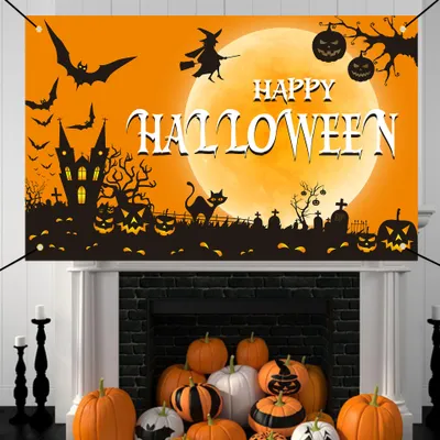 Produktbild von Halloween-Banner, Halloween-Horror-Dekoration mit kreativer Schrift, 180 × 110 cm