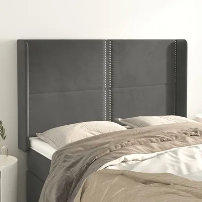 Produktbild von vidaXL Kopfteil mit Ohren Dunkelgrau 147x16x118/128 cm Samt - Kopfteil - Kopfteile - Bett-Kopfteil - Bettkopfteil