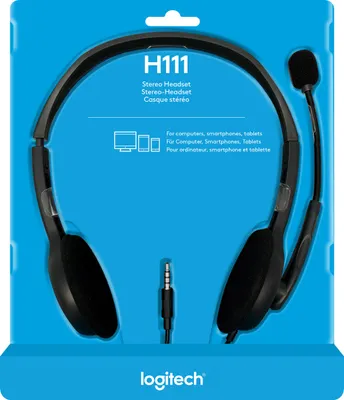 Produktbild von Logitech H111 Kopfhoerer mit Mikrofon, Stereo-Headset, Mikrofon und Kopfbuegel verstellbar, Weiche Ohrpolster, 3,5mm Klinke, 2,3m Kabel, Plattformuebergreifend kompatibel, PC/Mac/Laptop/Tablet/Smartphone
