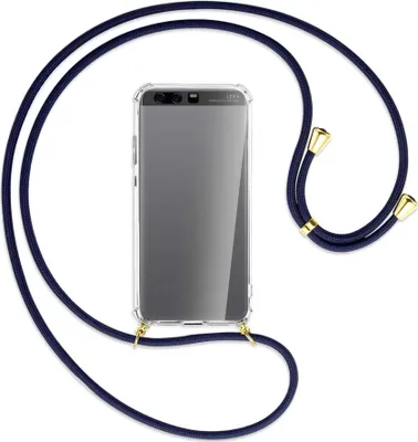 Produktbild von Handykette Backcover-Schutzhülle mit Band (Metall goldfarben) für Huawei P10 Plus - dunkelblau